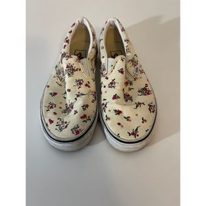 Van's Woman's Slip-on Sneakers Cream Color with Flowers in Size 8.5